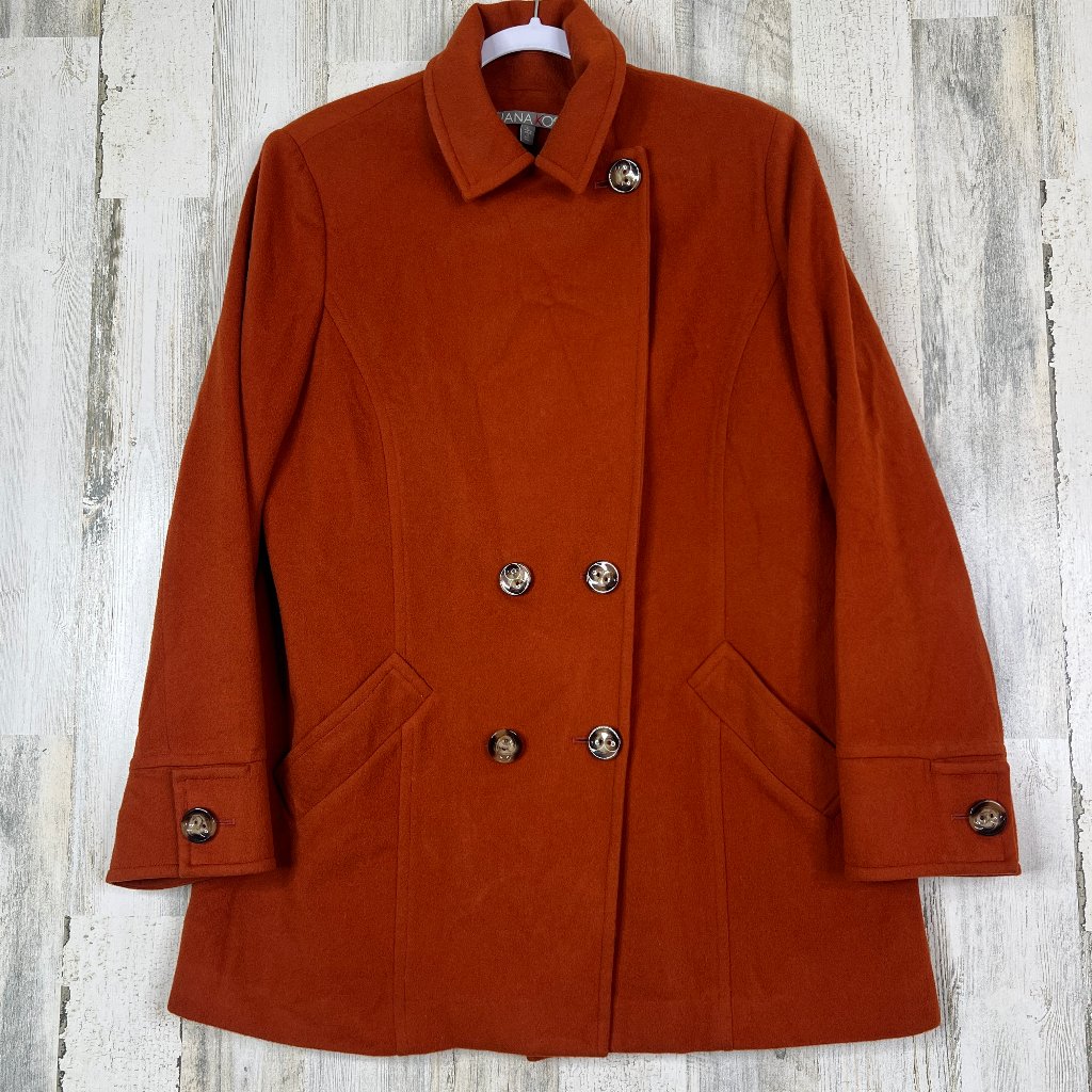 Jana Kos Wool Jacket Coat Women’s Large Orange Tailored Fall Outerwear Classic